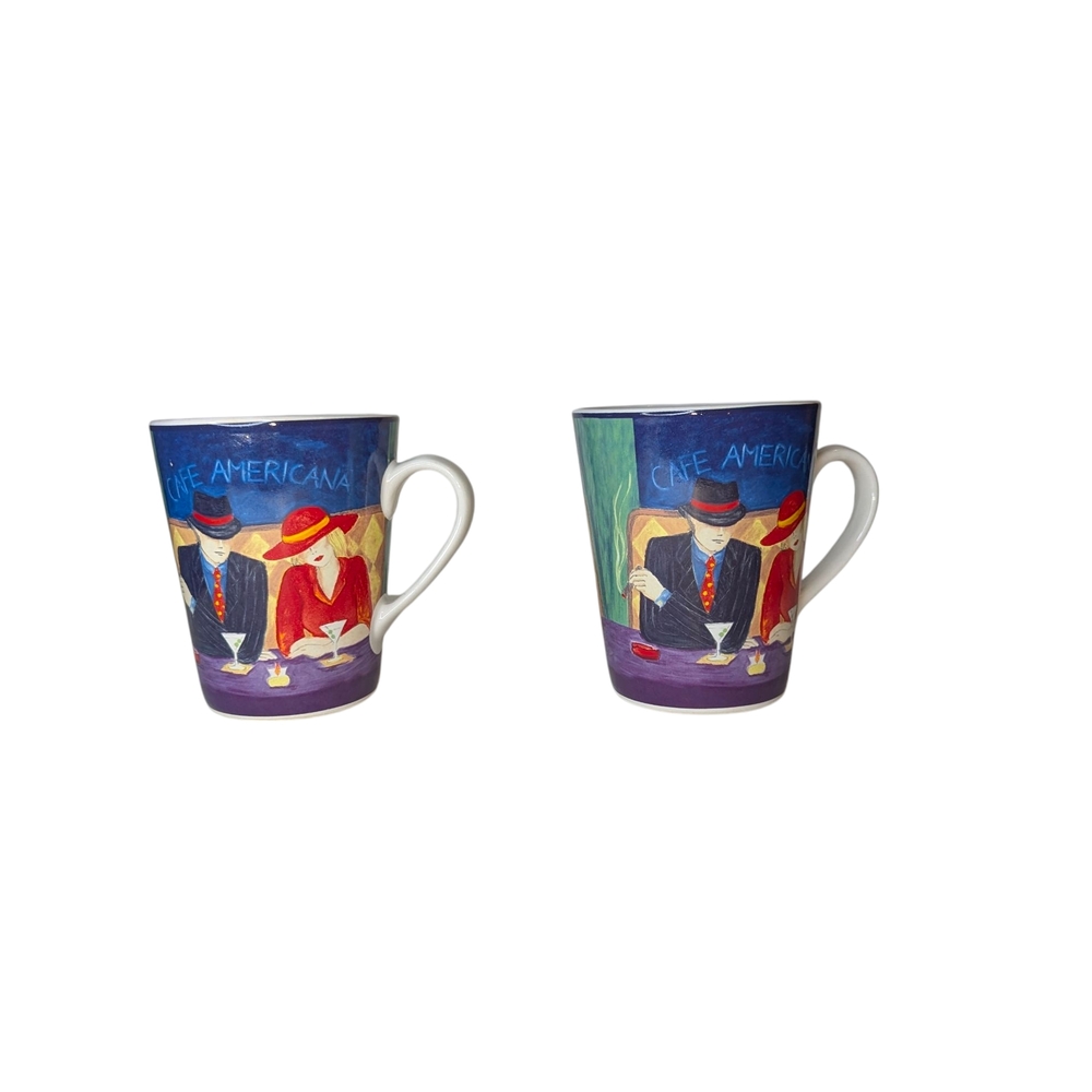 Cafe Americana Ceramic Mug Set - Blue and Red